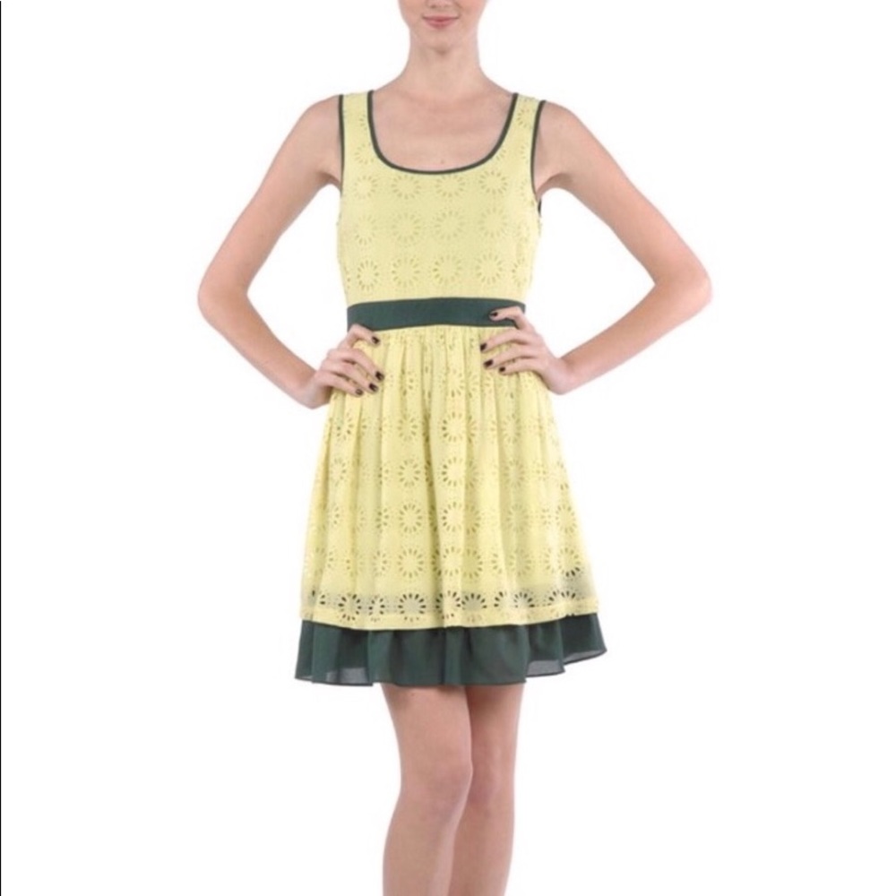 Final Sale A’reve For Ryu Green Double Layer Eyelet Dress